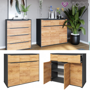 Vicco Kommode Ruben 120 x 102 cm Anthrazit Eiche Sideboard