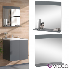 Vicco Badezimmerspiegel Izan Grau 80 x 62 cm mit Regal