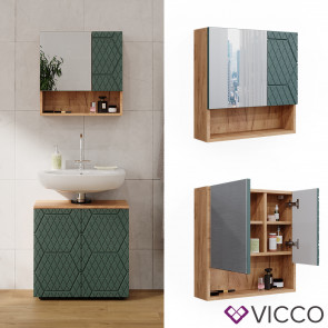 Vicco Badspiegelschrank Irma Eiche Grün 54 x 55 cm Badezimmer