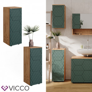 Vicco Midischrank Irma Eiche Grün 30 x 81 cm 1 Schublade 2 Fächer Badezimmer