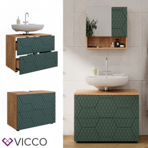 Vicco Waschbeckenunterschrank Irma Eiche Grün 80 x 59 cm 2 Schubladen Badezimmer