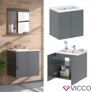 Vicco Badmöbel-Set Izan Grau modern Waschtischunterschrank Waschbecken