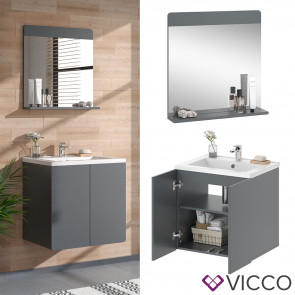 Vicco Badmöbel-Set Izan Grau modern Waschtischunterschrank Waschbecken Badspiegel