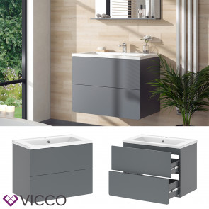 Vicco Badmöbel-Set Izan Grau modern Waschtischunterschrank Waschbecken