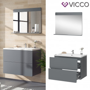 Vicco Badmöbel-Set Izan Grau modern Waschtischunterschrank Waschbecken Badspiegel