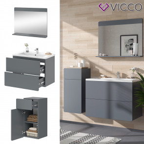 Vicco Badmöbel-Set Izan Weiß Hochglanz modern Waschtischunterschrank Waschbecken Badspiegel Midischrank