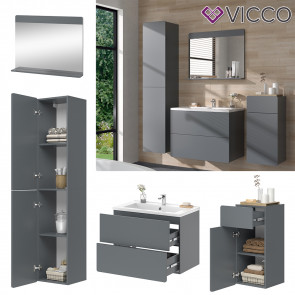 Vicco Badmöbel-Set Izan Weiß Hochglanz modern Waschtischunterschrank Waschbecken Badspiegel Midischrank Hochschrank