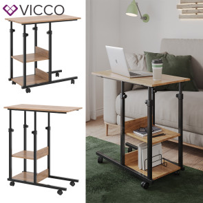 Vicco Beistelltisch Liam Eiche Schwarz 89 x 80 cm mit Rollen