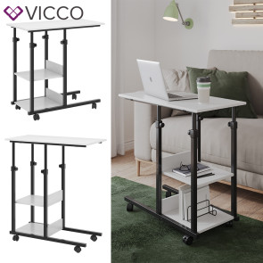 Vicco Beistelltisch Liam Weiß Schwarz 89 x 80 cm mit Rollen