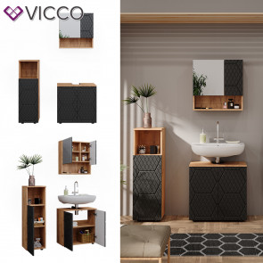 Vicco Badmöbel-Set Irma Eiche Anthrazit 3-teilig Midischrank 95 cm Waschbeckenschrank 60 cm