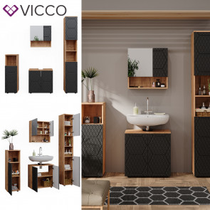 Vicco Badmöbel-Set Irma Eiche Anthrazit 4-teilig Hochschrank Midischrank 95 cm