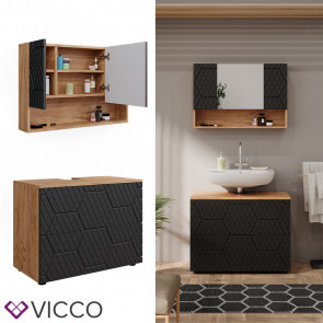 Vicco Badmöbel-Set Irma Eiche Anthrazit 2-teilig Spiegelschrank Waschbeckenschrank 80 cm