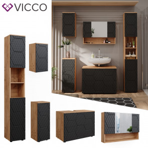 Vicco Badmöbel-Set Irma Eiche Anthrazit 5-teilig Hochschrank Midischrank 81 cm