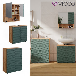 Vicco Badmöbel-Set Irma Eiche Grün 3-teilig Kommode Waschbeckenschrank 60 cm