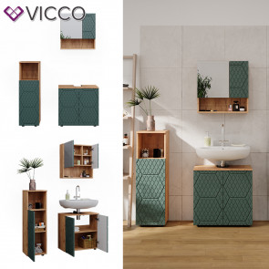 Vicco Badmöbel-Set Irma Eiche Grün 3-teilig Midischrank 95 cm Waschbeckenschrank 60 cm