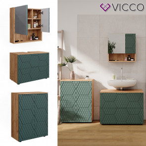  Vicco Badmöbel-Set Irma Eiche Grün 3-teilig Kommode Waschbeckenschrank 80 cm