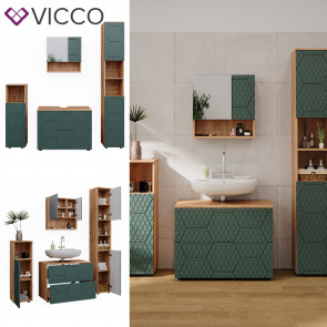 Vicco Badmöbel-Set Irma Eiche Grün 4-teilig Hochschrank Midischrank 95 cm