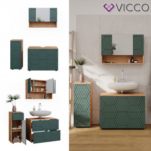 Vicco Badmöbel-Set Irma Eiche Grün 3-teilig Midischrank 81 cm Waschbeckenschrank 80 cm