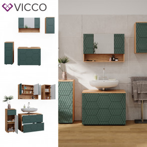 Vicco Badmöbel-Set Irma Eiche Grün 4-teilig Midischrank 81 cm Hängeschrank