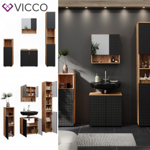 Vicco Badmöbel-Set Irma Eiche Anthrazit 4-teilig Hochschrank Midischrank 95 cm