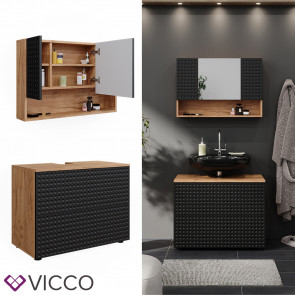 Vicco Badmöbel-Set Irma Eiche Anthrazit 2-teilig Spiegelschrank Waschbeckenschrank 80 cm