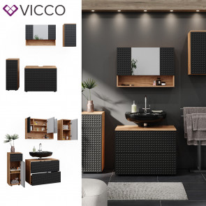 Vicco Badmöbel-Set Irma Eiche Anthrazit 4-teilig Midischrank 81 cm Hängeschrank