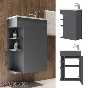 Vicco Badmöbel-Set Amadeo Anthrazit 2-teilig Waschbecken Waschtischunterschrank kleine Tür