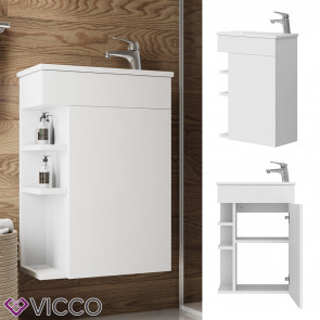 Vicco Badmöbel-Set Amadeo Weiß 2-teilig Waschbecken Waschtischunterschrank kleine Tür