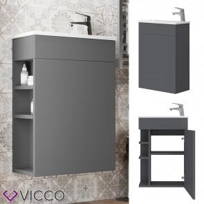 Vicco Badmöbel-Set Amadeo Anthrazit 2-teilig Waschbecken Waschtischunterschrank große Tür