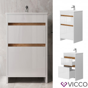 Vicco Badmöbel-Set Detmold Weiß Hochglanz 2-teilig Waschbecken Waschtischunterschrank