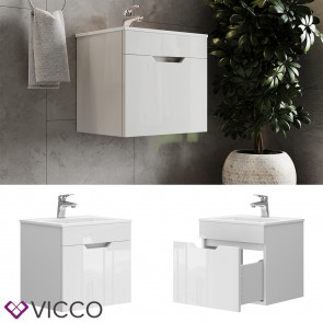 Vicco Badmöbel-Set Stefania Weiß Hochglanz 2-teilig Waschbecken Waschtischunterschrank