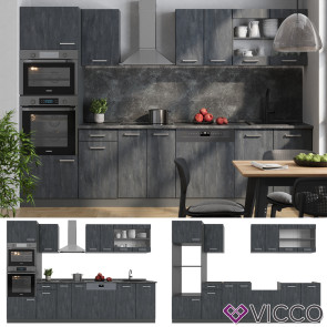 Vicco Küchenzeile R-Line 300 cm Schwarz Beton Anthrazit ohne Arbeitsplatte