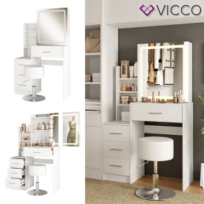 Vicco Schminktisch Lisca Weiß 80 cm mit LED-Spiegel und Hocker