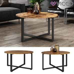 Vicco Couchtisch Fyrk Eiche Schwarz 80 x 47 cm mit Metallrahmen