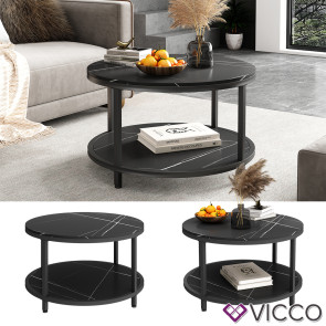 Vicco Couchtisch Ontario Marmor Schwarz 80 x 46 cm Rundtisch