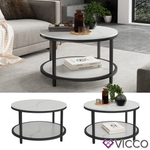 Vicco Couchtisch Ontario Marmor Weiß 80 x 46 cm Rundtisch