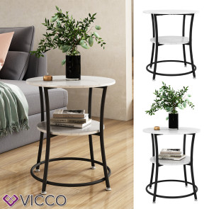 Vicco Couchtisch Quebec Marmor Weiß 50 x 55 cm offene Ablage