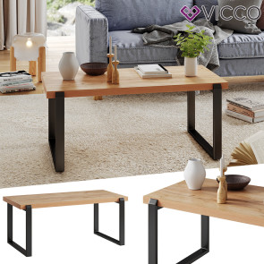 Vicco Couchtisch Halifax Eiche Schwarz 110 x 46 cm mit einem Metallrahmen