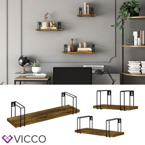 Vicco Wandregal Fyrk Antikholz-Optik Schwarz 3 Teile