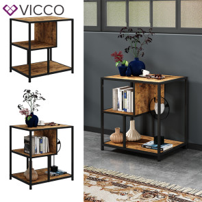 Vicco Beistelltisch Fyrk Eiche Schwarz 52 x 55 cm mit 2 offenen Ablagen