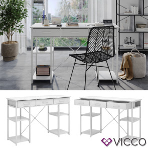 Vicco Schreibtisch Chino Weiß 120 x 78 cm mit 3 Schubladen