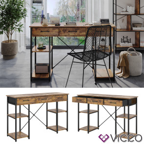 Vicco Schreibtisch Chino Eiche 120 x 78 cm mit 3 Schubladen