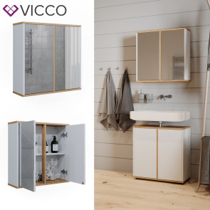 Vicco Badspiegelschrank Didi Weiß Eiche 60 x 60 cm mit 2 Türen