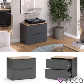 Vicco Kommode Wido Anthrazit Eiche 60 x 50 cm mit 2 Schubladen