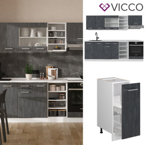 Vicco Küchenzeile R-Line 240 cm Schwarz Beton Weiß ohne Arbeitsplatte