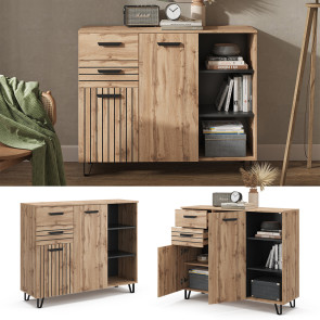 Vicco Sideboard Amber Eiche Wotan 120 x 100 cm mit 2 Türen und 2 Schubladen