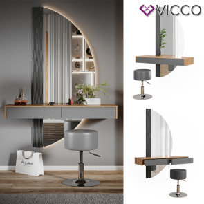 Vicco Schminktisch Melisa Eiche Grau 120 cm mit Beleuchtung und Hocker