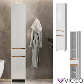 Vicco Badschrank Detmold Weiß Eiche 35 x 190 cm mit 2 Türen und eine Schublade