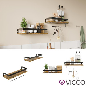 Vicco Wandregal Fyrk Eiche rustikal 43 x 13 cm 2er Set