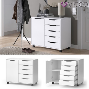 Vicco Sideboard Otwin Weiß 78 x 61,5 cm mit 5 Schubladen und 1 Tür